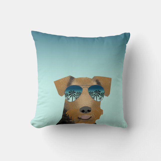 Airedale Terrier sunglasses tropical summer dog Throw Pillow (Front)