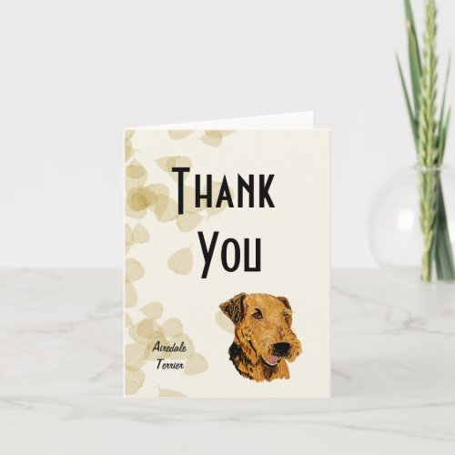 Airedale Terrier  Tan Leaves Design Thank You Card