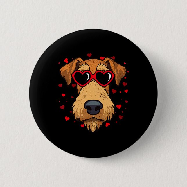 Airedale Terrier Valentine Heart Cute Dog Lovers  Button (Front)