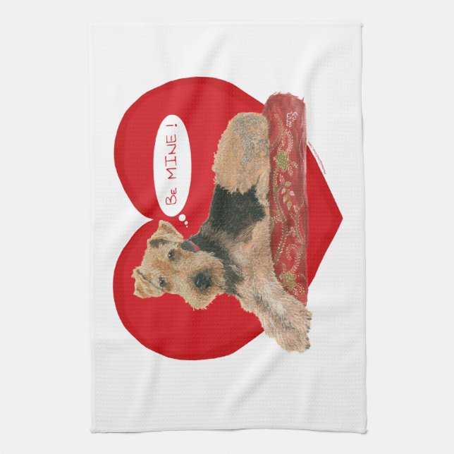 Airedale Terrier Valentine Kitchen Towel (Vertical)