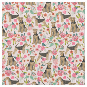 Airedale Terrier vintage florals pink Fabric