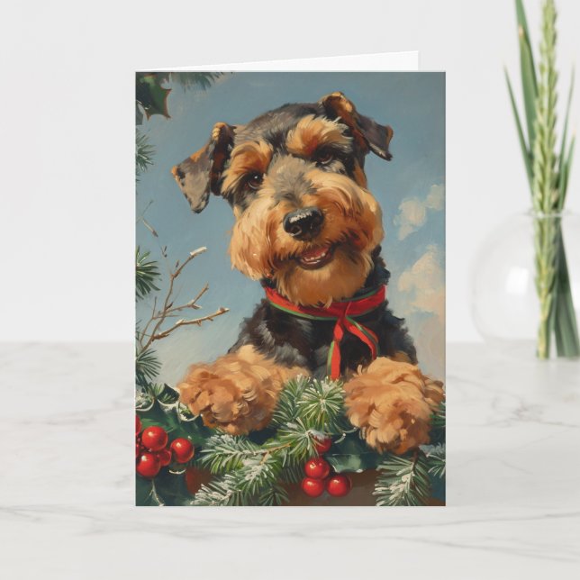 Airedale Terrier vintage personalized Christmas  Holiday Card (Front)