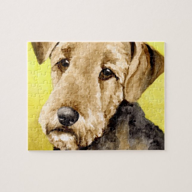 Airedale Terrier Watercolor Portrait Jigsaw Puzzle (Horizontal)
