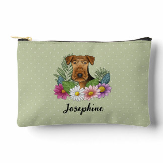 Airedale Terrier With Colorful  Flowers And Name Accessory Pouch