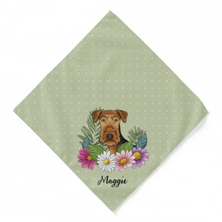 Airedale Terrier With Colorful Flowers And Name Bandana