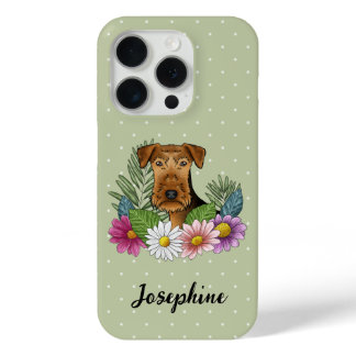 Airedale Terrier With Colorful Flowers And Name iPhone 15 Pro Case