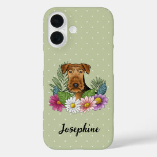 Airedale Terrier With Colorful Flowers And Name iPhone 16 Case