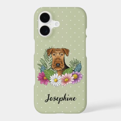 Airedale Terrier With Colorful Flowers And Name iPhone 17 Case