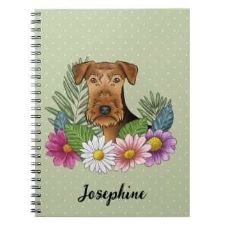 Airedale Terrier With Colorful Flowers And Name Notebook