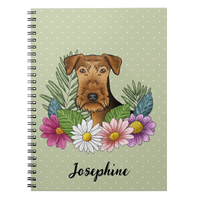 Airedale Terrier With Colorful Flowers And Name Notebook (Front)