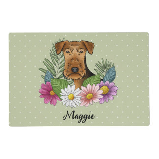 Airedale Terrier With Colorful Flowers And Name Placemat