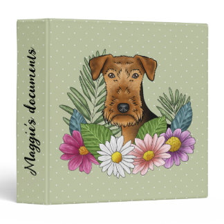 Airedale Terrier With Colorful Flowers And Text 3 Ring Binder