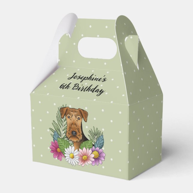 Airedale Terrier With Colorful Flowers Birthday Favor Boxes (Front Side)