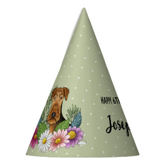 Airedale Terrier With Colorful Flowers Birthday Party Hat