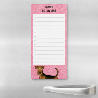 Airedale Terrier With Pink Love Hearts To-Do List Magnetic Notepad