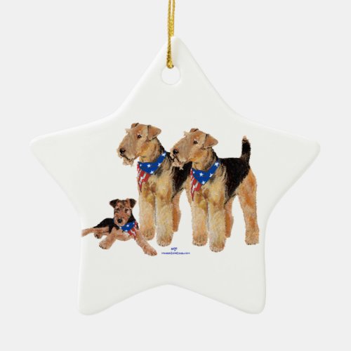 Airedale Terriers American Flag Ceramic Ornament