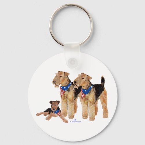 Airedale Terriers American Flag Keychain
