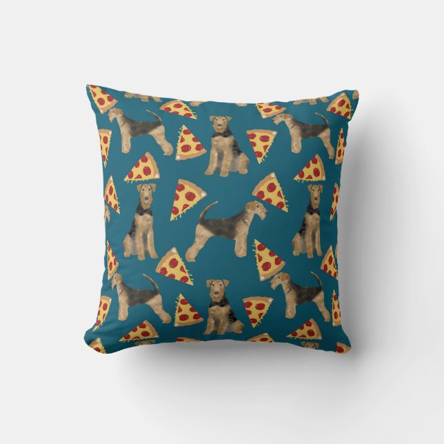 Airedale Terriers and pizza pillow (Front)