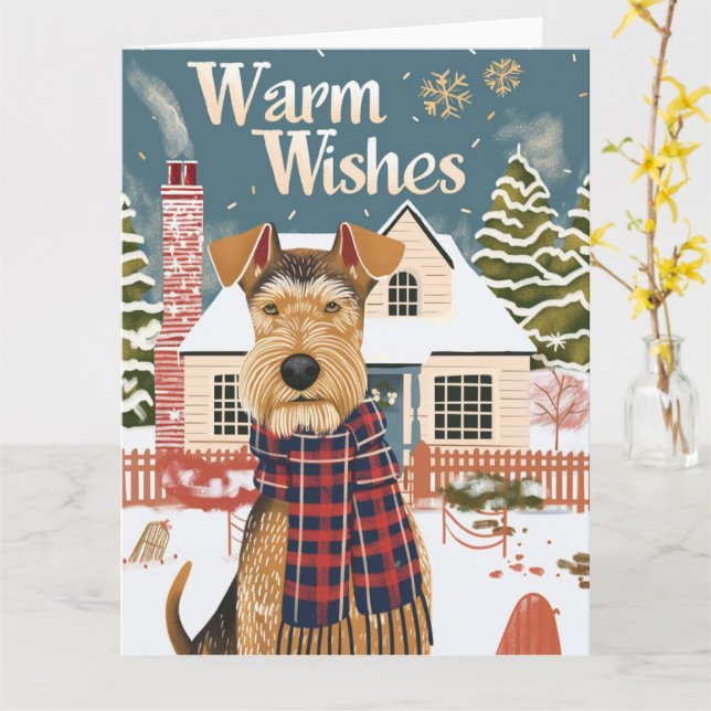 Airedale Warm Wishes Christmas Card (Yellow Flower)