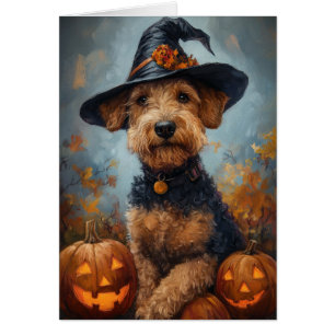 Airedale Witch Halloween Cards