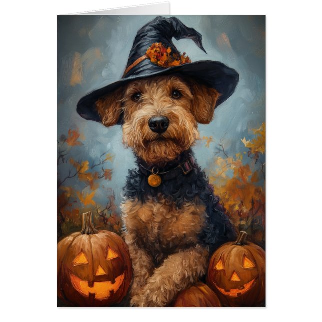 Airedale Witch Halloween Cards (Front)