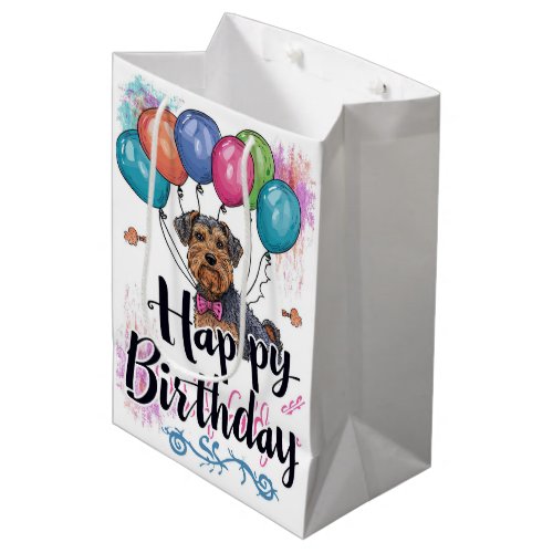 Airedale with Balloons Birthday Medium Gift Bag