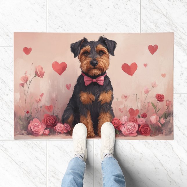 Airedale with Roses - Valentine's Day Doormat (Indoor)