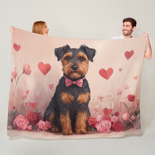 Airedale with Roses - Valentine's Day Fleece Blanket