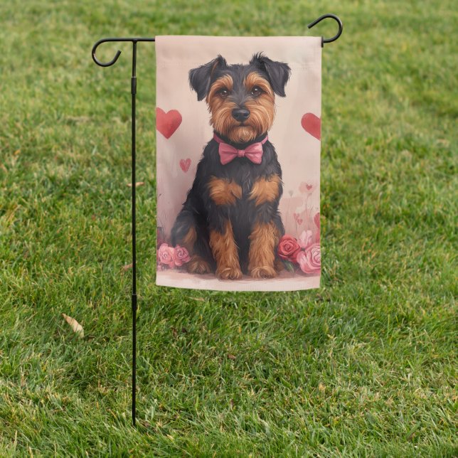 Airedale with Roses - Valentine's Day Garden Flag (In SItu)