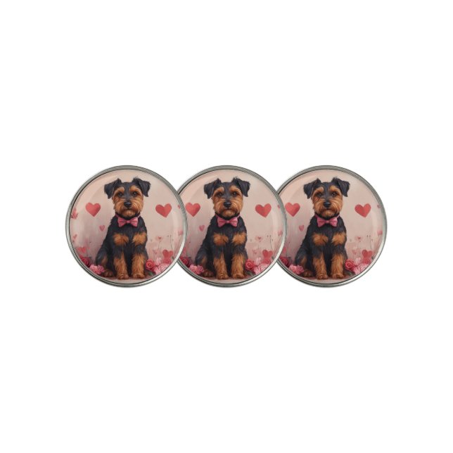 Airedale with Roses - Valentine's Day Golf Ball Marker (3 Up)