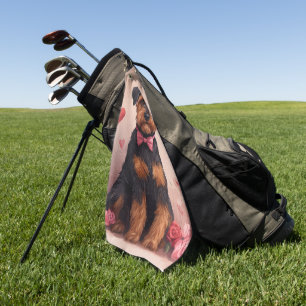 Airedale with Roses - Valentine's Day Golf Towel
