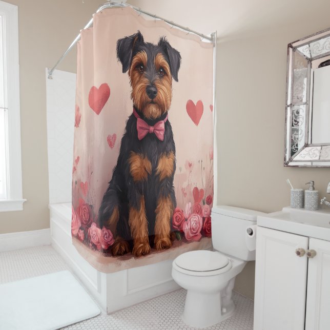 Airedale with Roses - Valentine's Day Shower Curtain (In Situ)