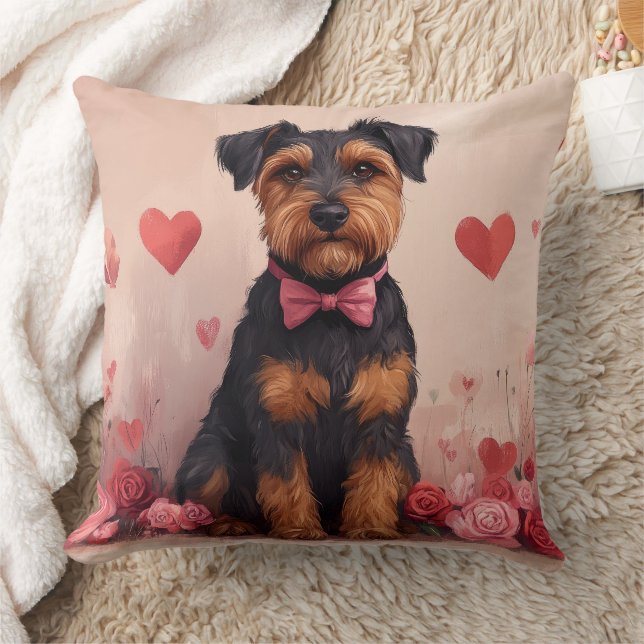 Airedale with Roses - Valentine's Day Throw Pillow (Blanket)