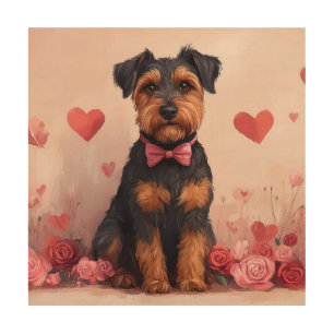 Airedale with Roses - Valentine's Day Wood Wall Art