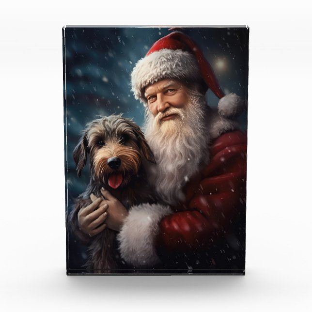 Airedale with Santa Claus Festive Christmas  Acrylic Award (Front)