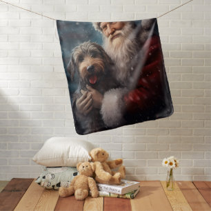 Airedale with Santa Claus Festive Christmas  Baby Blanket