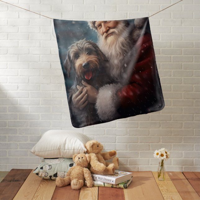 Airedale with Santa Claus Festive Christmas  Baby Blanket (In Situ)
