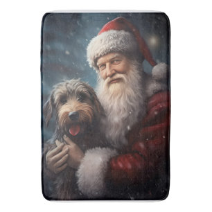 Airedale with Santa Claus Festive Christmas Bath Mat