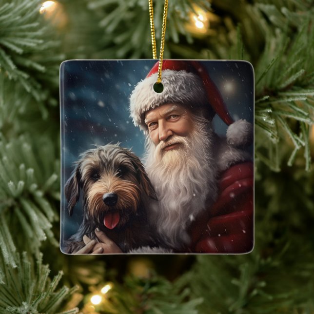 Airedale with Santa Claus Festive Christmas  Ceramic Ornament (Tree)