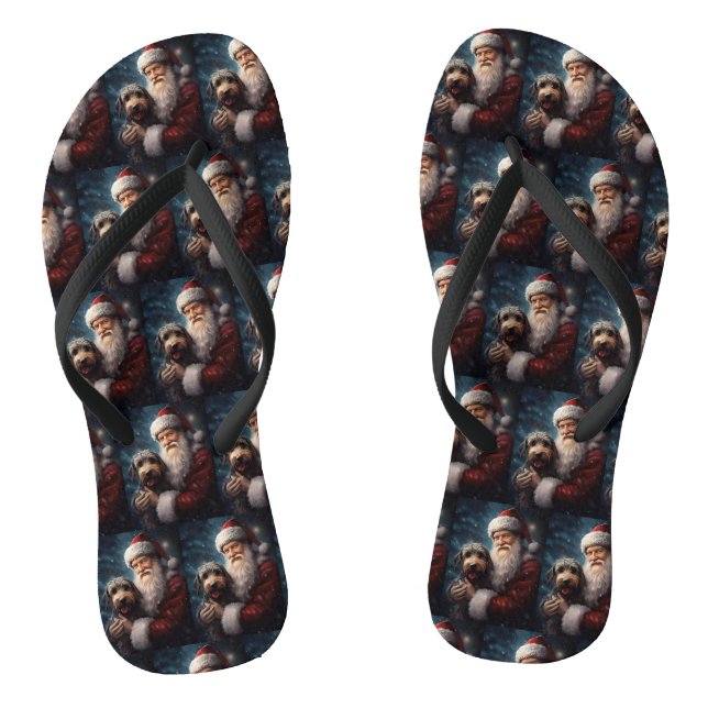 Airedale with Santa Claus Festive Christmas  Flip Flops (Footbed)