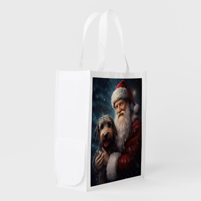 Airedale with Santa Claus Festive Christmas  Grocery Bag (Front Side)