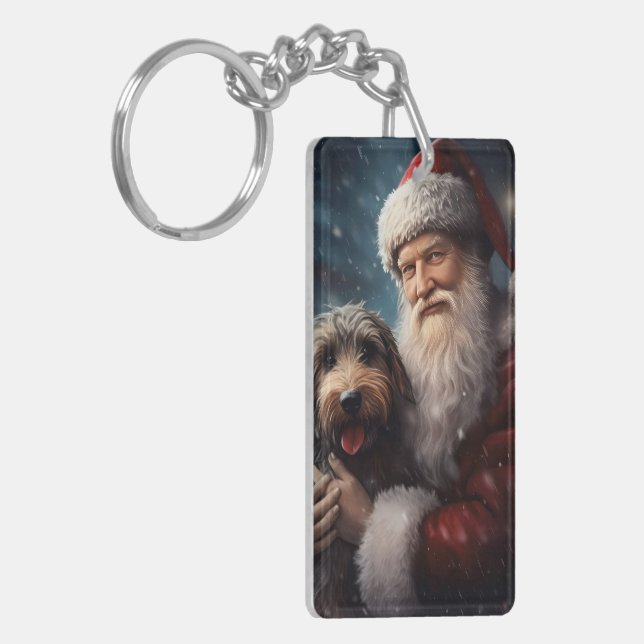Airedale with Santa Claus Festive Christmas  Keychain (Front Left)