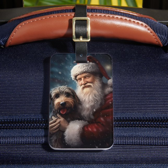 Airedale with Santa Claus Festive Christmas  Luggage Tag (Front Insitu 2)