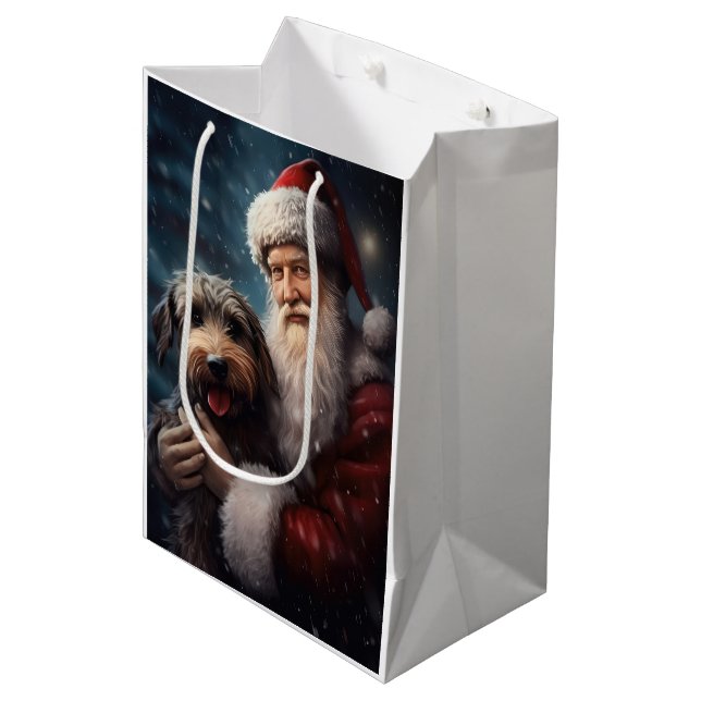 Airedale with Santa Claus Festive Christmas  Medium Gift Bag (Front Angled)
