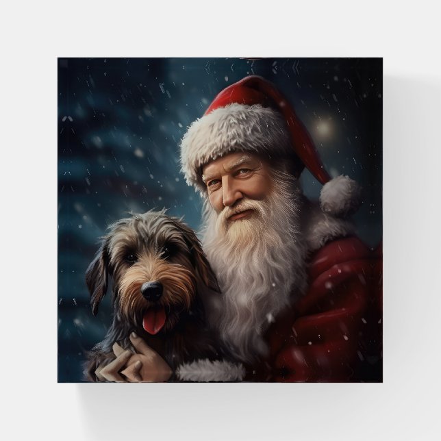 Airedale with Santa Claus Festive Christmas  Paperweight (Front)