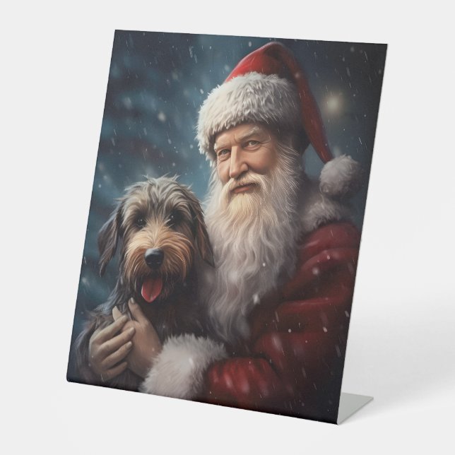 Airedale with Santa Claus Festive Christmas  Pedestal Sign (Front)