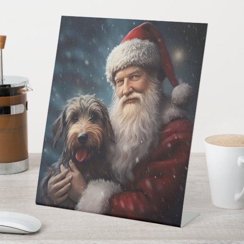 Airedale with Santa Claus Festive Christmas  Pedestal Sign
