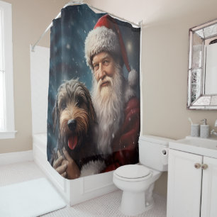 Airedale with Santa Claus Festive Christmas Shower Curtain