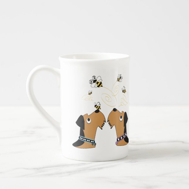 Airedales and Bees Bone China Mug (Left)