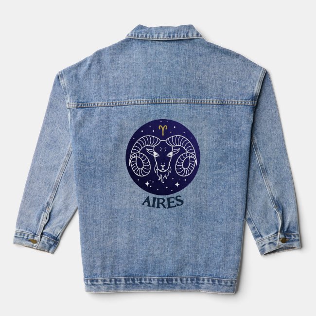 Aires Ram Zodiac Sign Design Denim Jacket